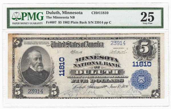 1902 Minnesota NB of Duluth $5 National Banknote Fr.607 Ch# 11810 - PMG VF 25